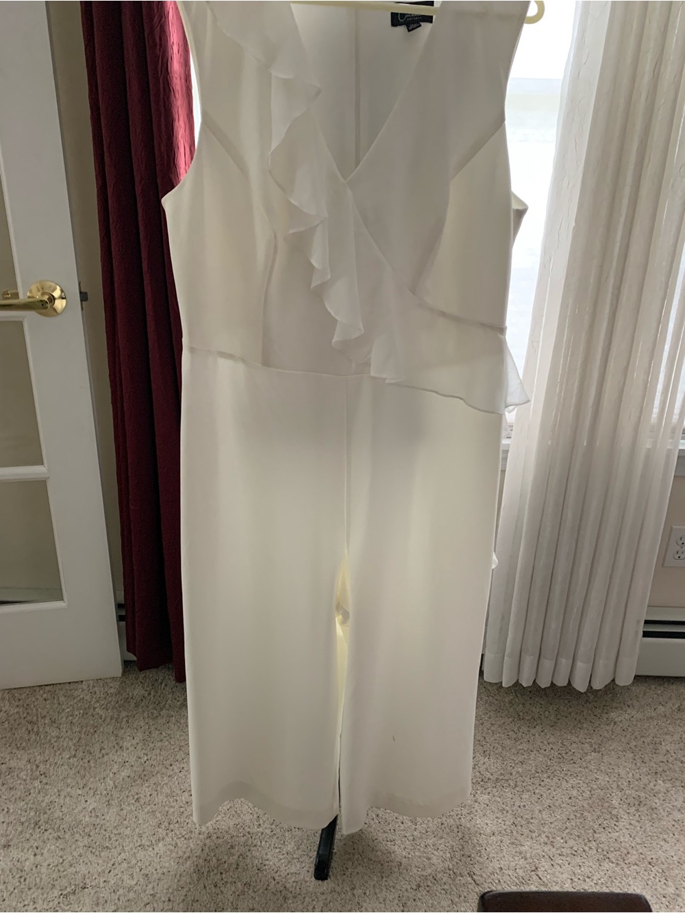 connected apparel White sleeveless Ruffle Jumpsuit 18w